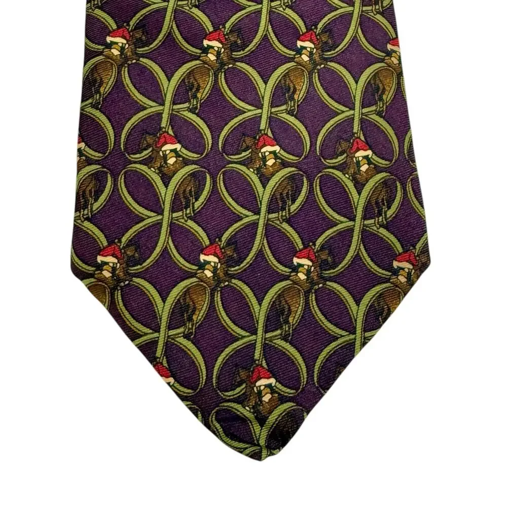 VTG Brooks Brothers Makers Purple Silk Hunting Horns Fox Hunt Jacquard Tie USA